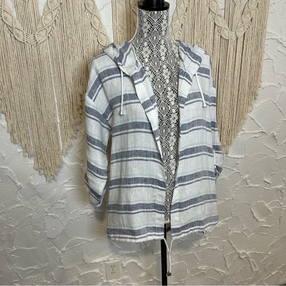 Charlie B 100% linen Hooded Duster With Roll Up Sleeve Women’s size Small - Picture 5 of 12